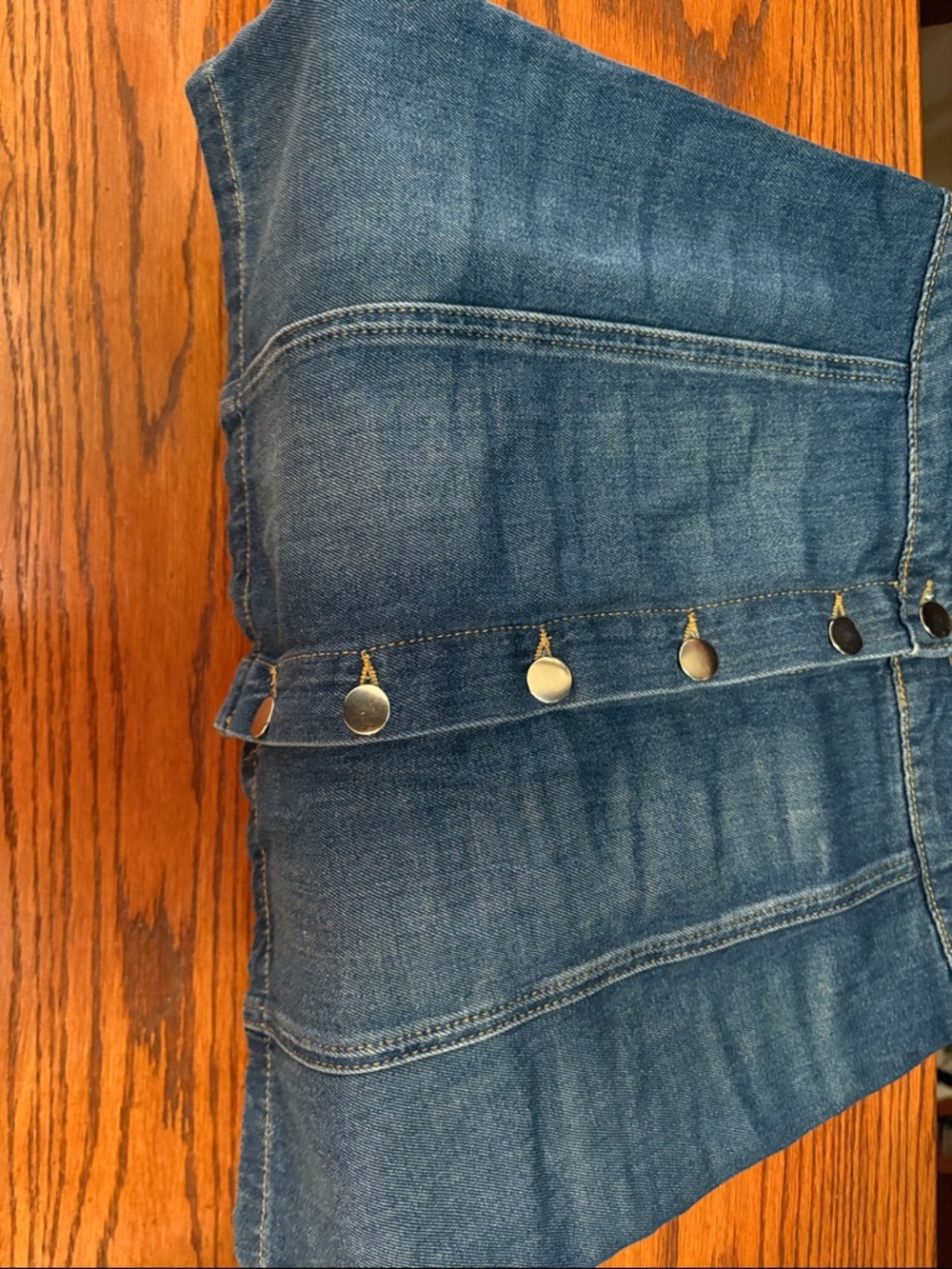 Divided Blue Denim Mini Skirt with Button Front